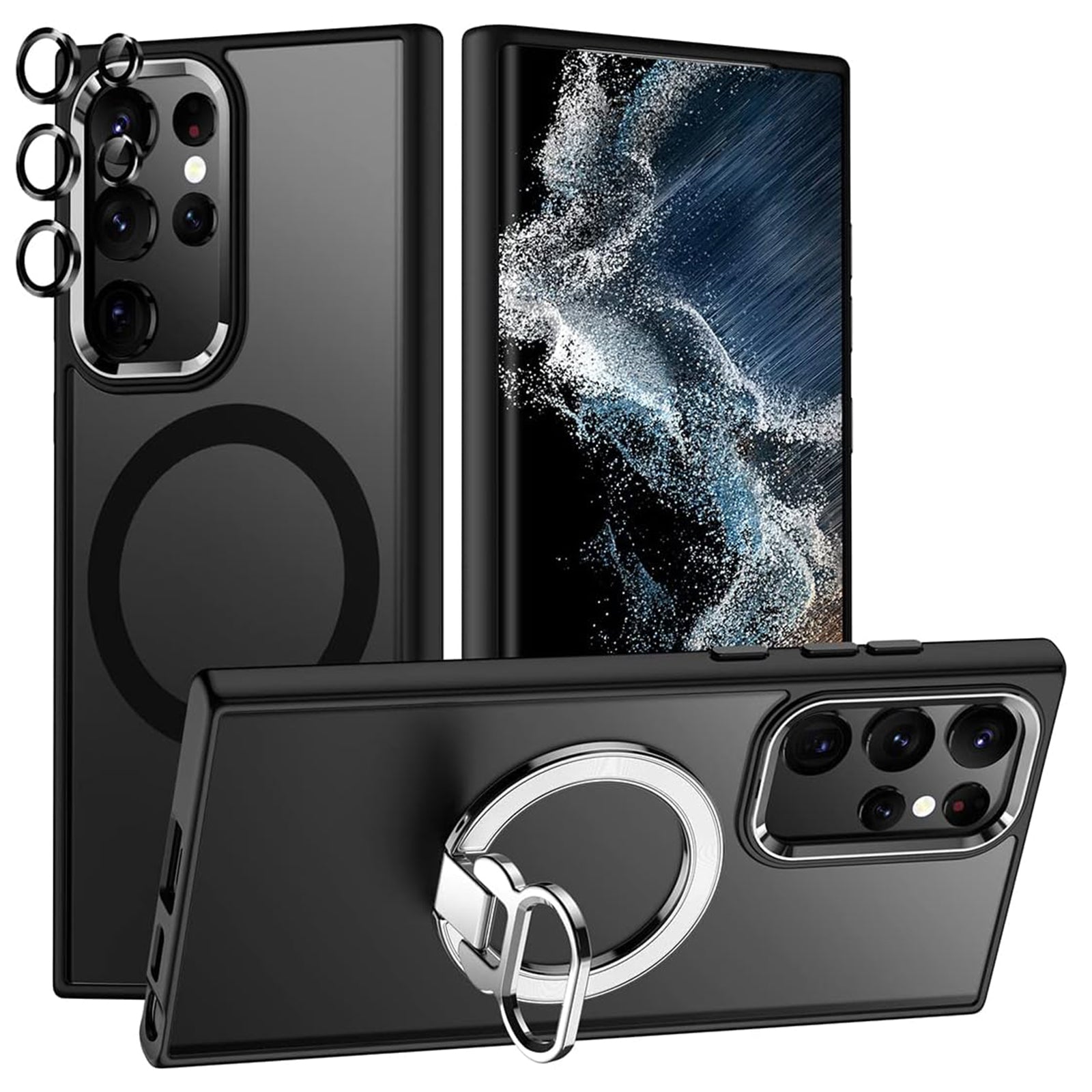 For Samsung Galaxy S23 Ultra Magnetic Phone Case Kickstand PC Cover with Tempered Glass Lens Protector For Samsung Galaxy S23 Ultra Magnetic Phone Case Kickstand PC Cover with Tempered Glass Lens Protector